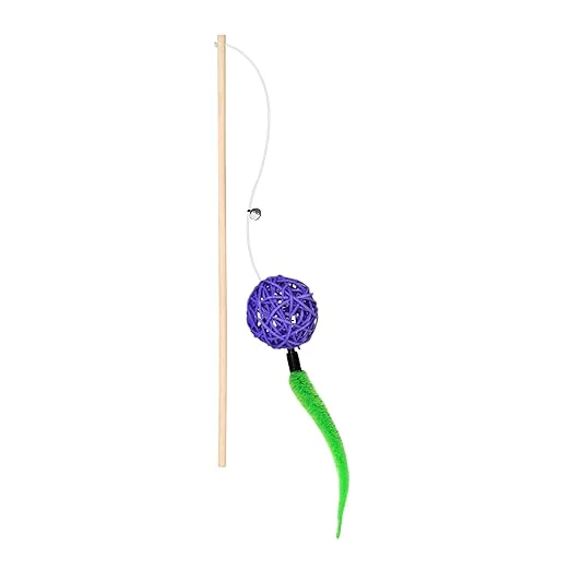 Cat Teaser Wand Toy with Ball & Feather | Interactive Stick Toy for Cats & Kittens