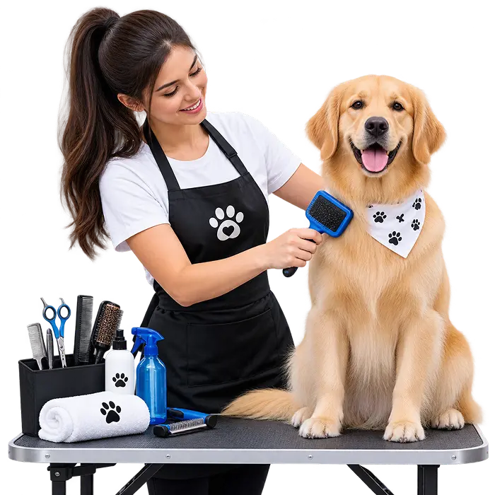 Groomer with Dog on Table