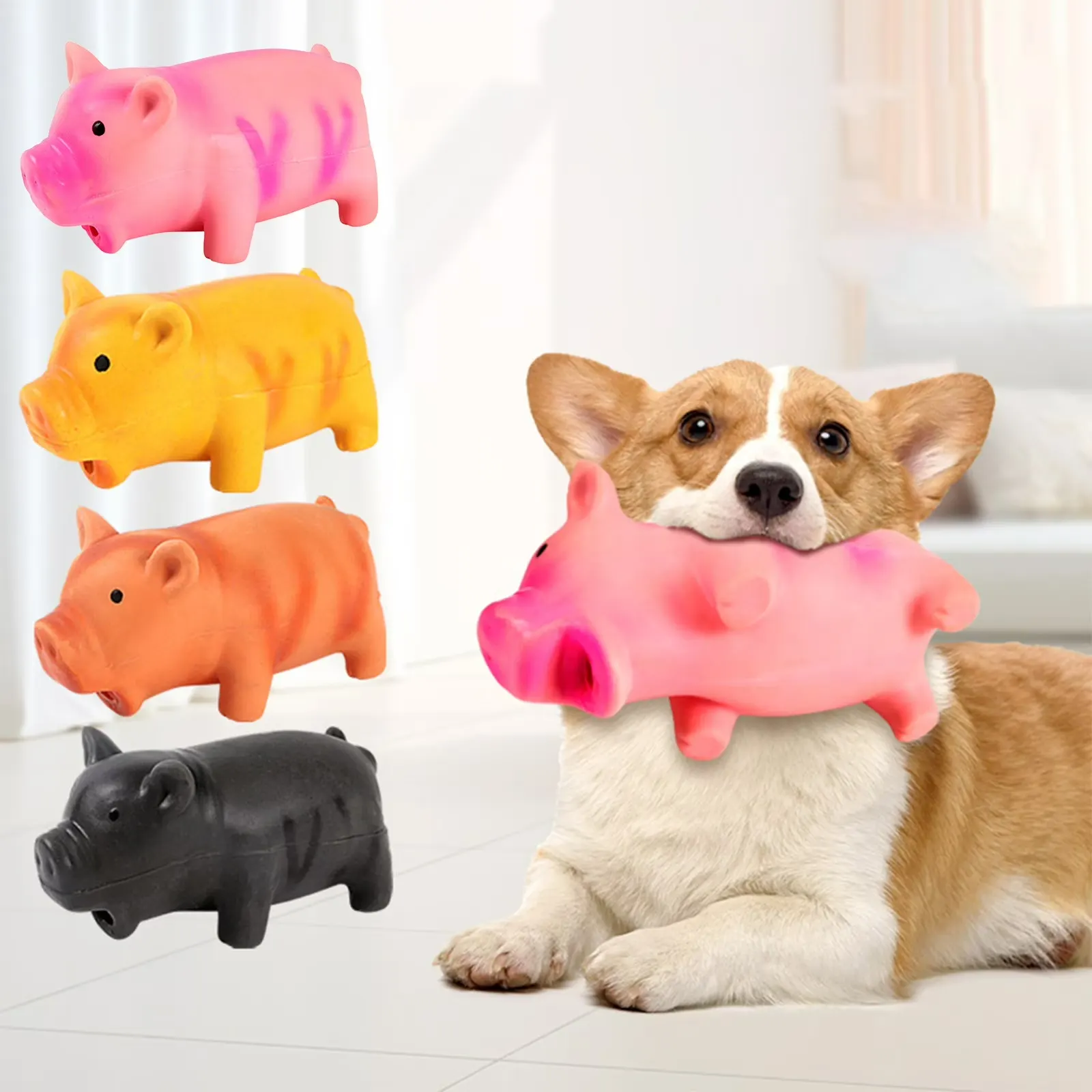 Laughing Pig Sound Squeaky Latex Dog Toy – Interactive Grunting Chew Toy - Image 4