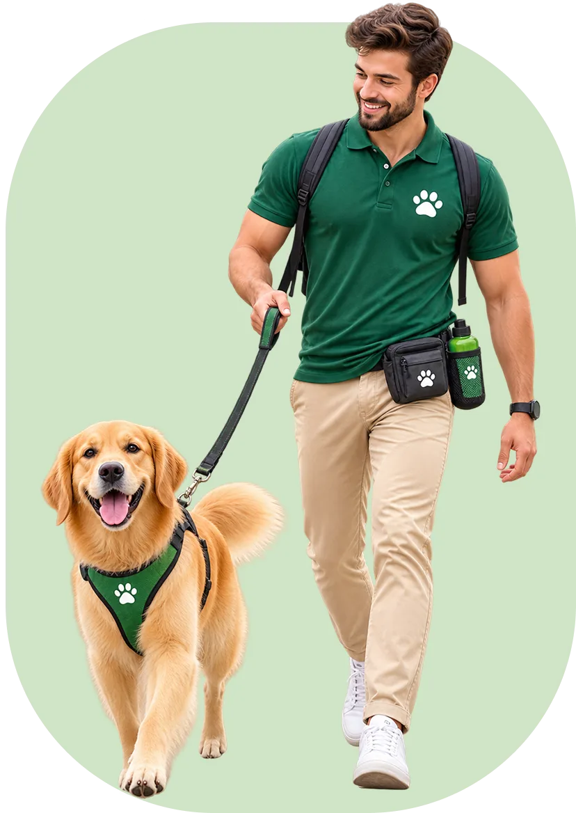 Dog Walker with Golden Retriever