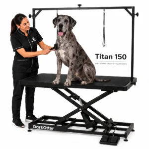 DarkOtter Titan 150 Black: Heavy Duty Electric Dog Grooming Table (150Kg Capacity) | Professional Lift for Giant Breeds