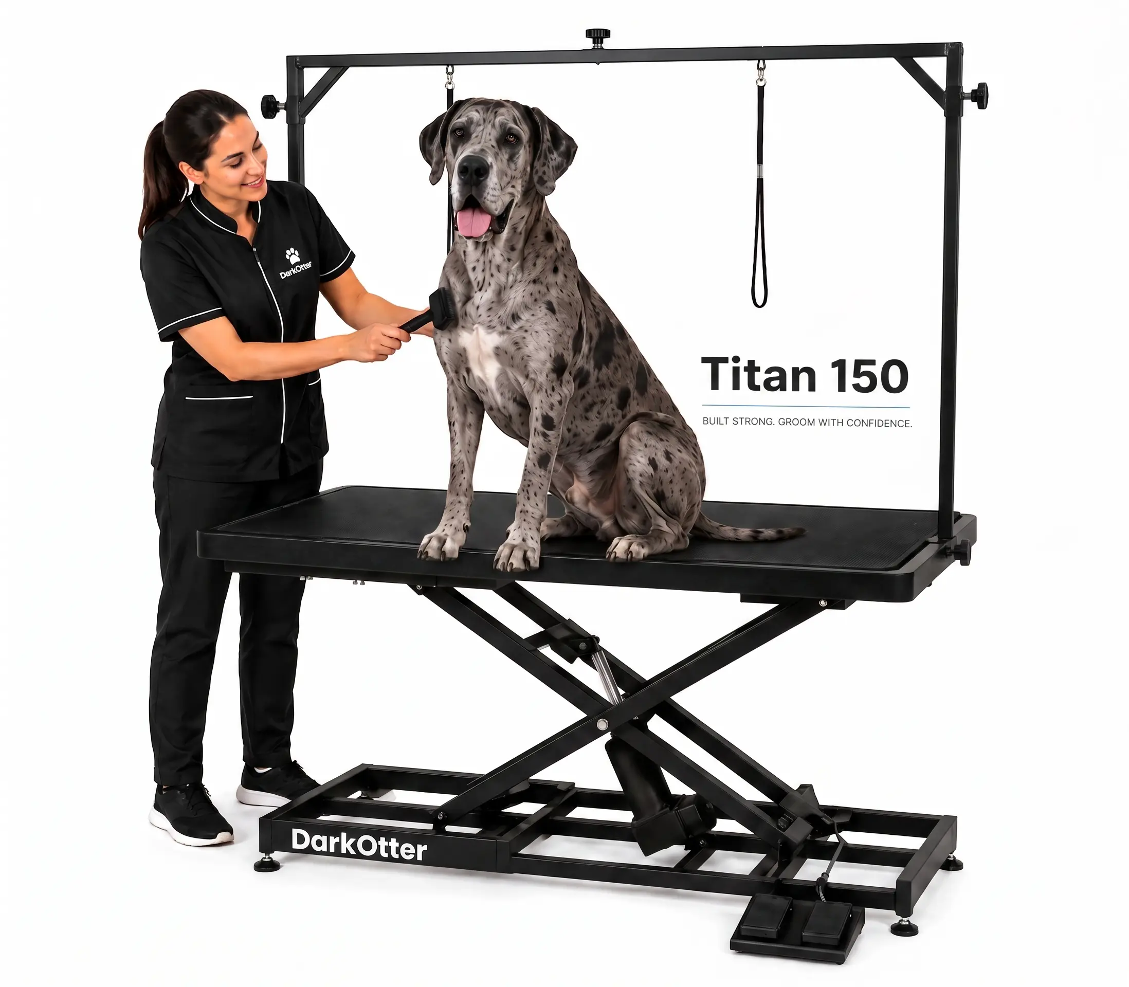 DarkOtter Titan 150 Black: Heavy Duty Electric Dog Grooming Table (150Kg Capacity) | Professional Lift for Giant Breeds