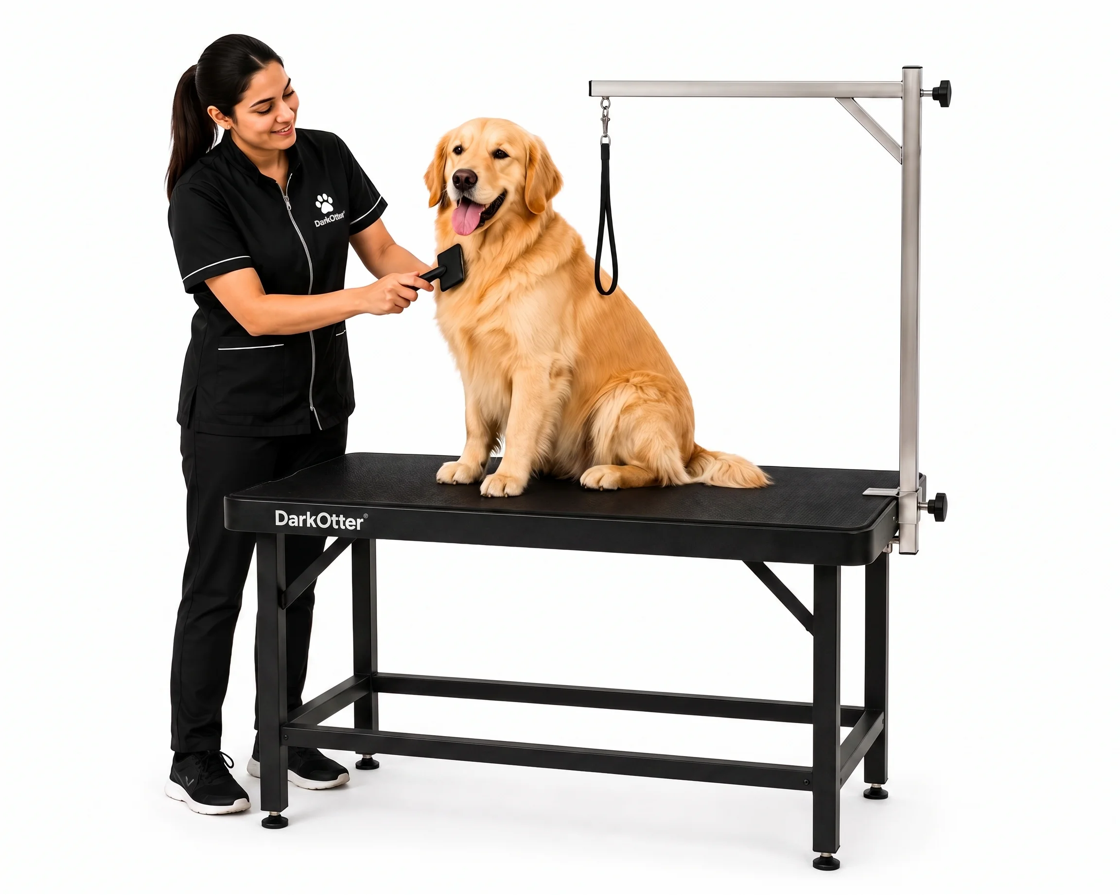 DarkOtter ProStable Fixed Grooming Table – Large Breed Ready | Heavy-Duty Non-Slip Surface | Adjustable Arm & Clamp | Professional Salon & Mobile Grooming Station Black
