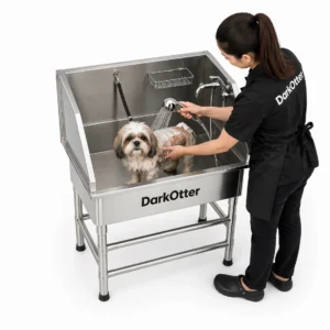 DarkOtter ProBath Small Stainless Steel Bath Tub – Compact Pet Washing Station | Non-Slip Surface | Clinical-Grade Drainage | 45Kg Capacity | For Small Breeds and Cats