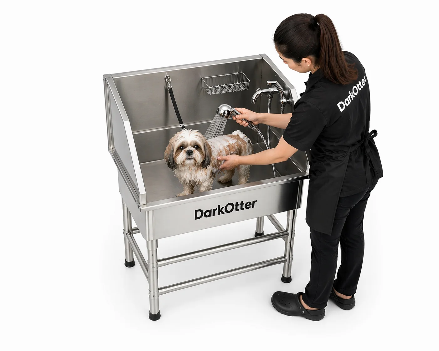 DarkOtter ProBath Small Stainless Steel Bath Tub – Compact Pet Washing Station | Non-Slip Surface | Clinical-Grade Drainage | 45Kg Capacity | For Small Breeds and Cats