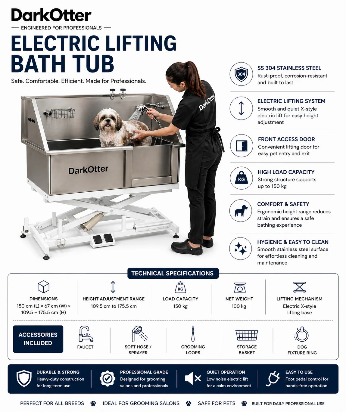 DarkOtter ErgoLift Electric Pet Bath – Fear-Free Height Adjustment | Non-Slip | 150kg Capacity - Image 2