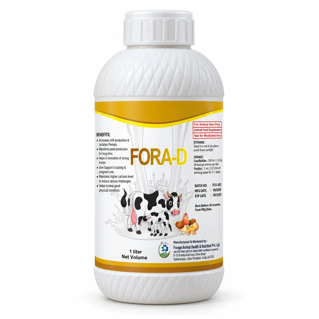 Chelated Fora-D Strong Suspension 1LTR – Calcium & Vitamin Cattle Feed Supplement