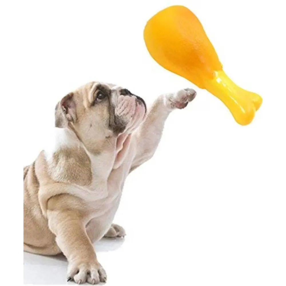 Chicken Drumstick Squeaky Chew Toy – Realistic Rubber Biting Toy for Dogs - Image 2