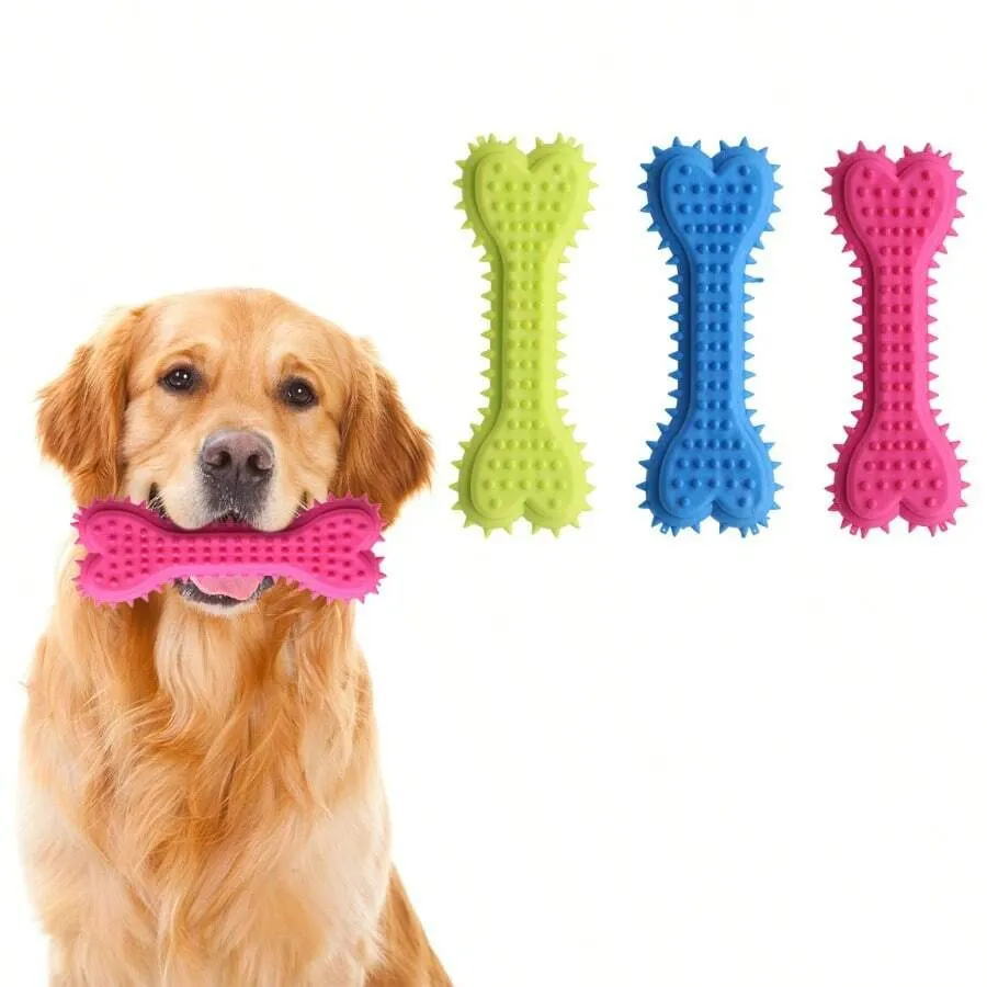 Classic Bone Squeaky Dog Chew Toy – Tough Rubber Teething Bone