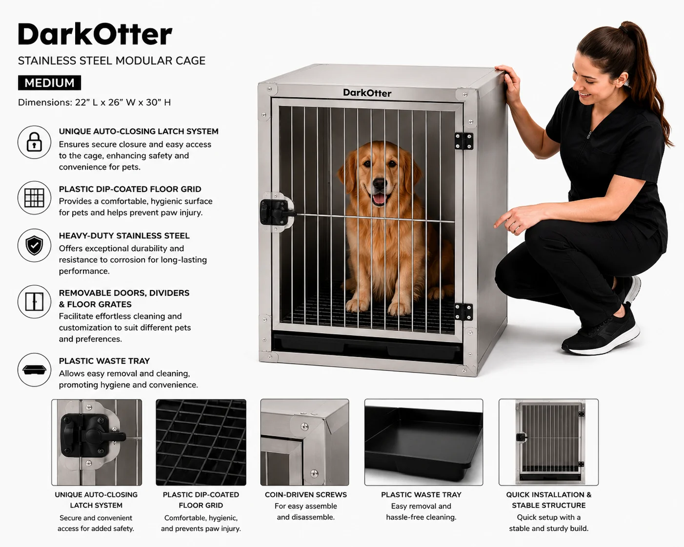 DarkOtter Large Modular Cage – SS 304 Clinical Housing | Hybrid Configuration | Stackable Design | Easy-Sterilize Surface - Image 3