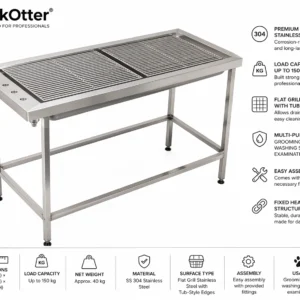 DarkOtter Veterinary Tub Table Large – 150×65cm SS 304 | Multi-Use Clinical Surface | Easy-Sterilize Design