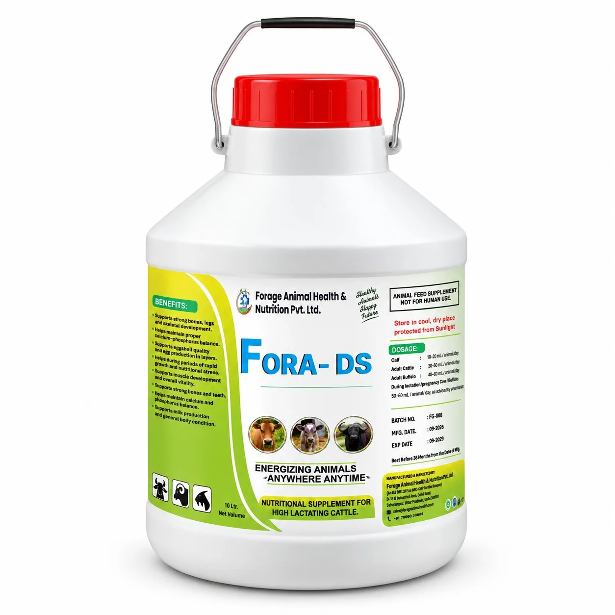 Fora-DS Suspension 10LTR – High-Potency Double Strength Calcium & Vitamin Cattle Feed Supplement – Dollu