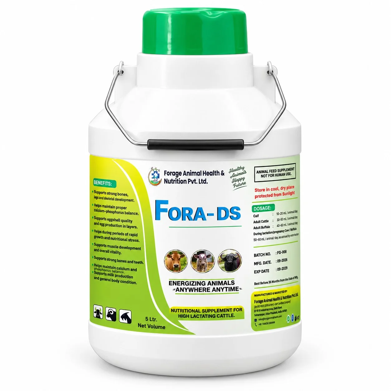 Fora-DS Suspension 5LTR – High-Potency Double Strength Calcium & Vitamin Cattle Feed Supplement – Glaxo Can