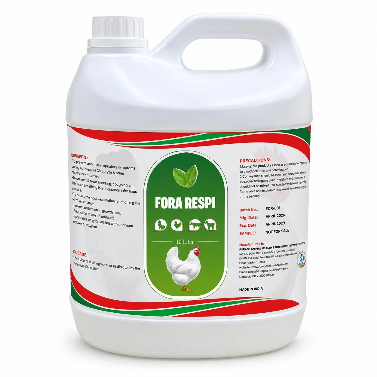 Fora Respi Liquid 10LTR – Herbal Respiratory Tonic & CRD Support Supplement for Livestock & Poultry