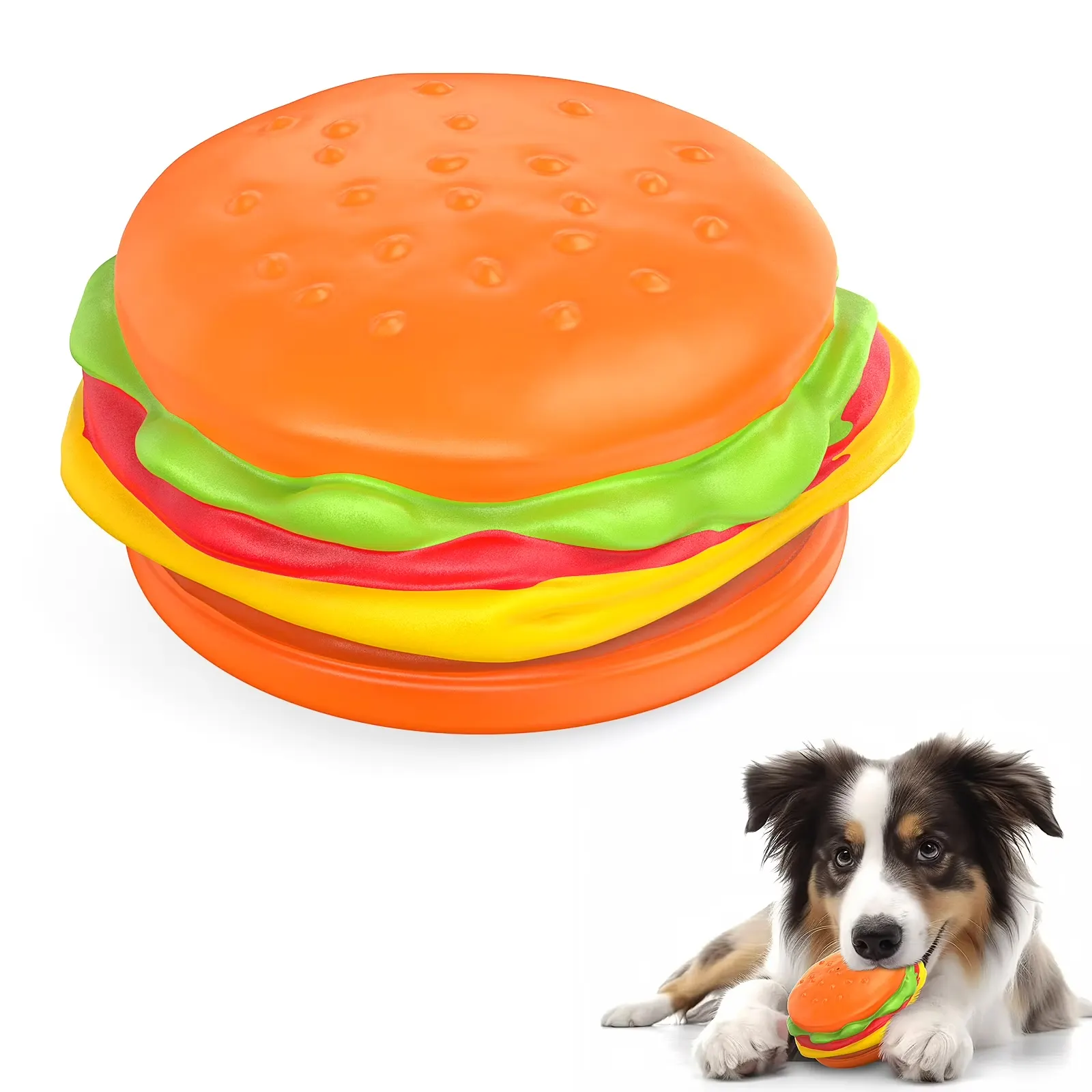 Squeaky Burger Chew Toy for Dogs – Fun Realistic Food Vinyl Dog Toy